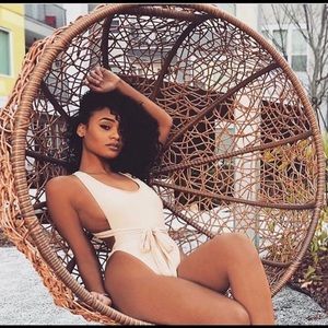 Tan one-piece swimsuit